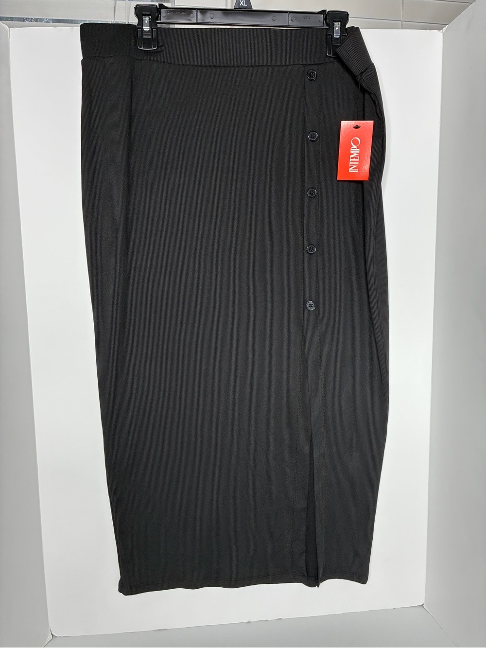 Intimo Black Pencil Maxi Skirt with Side Button Placket